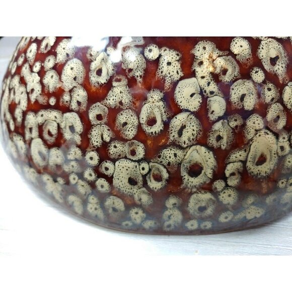 Glazed Ceramic Bowl Oval Swoop Shape Hand Painted Decorative Dish Raised Dots - Picture 9 of 12